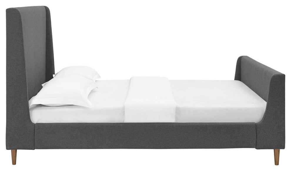 Aubree Queen Upholstered Fabric Sleigh Platform Bed