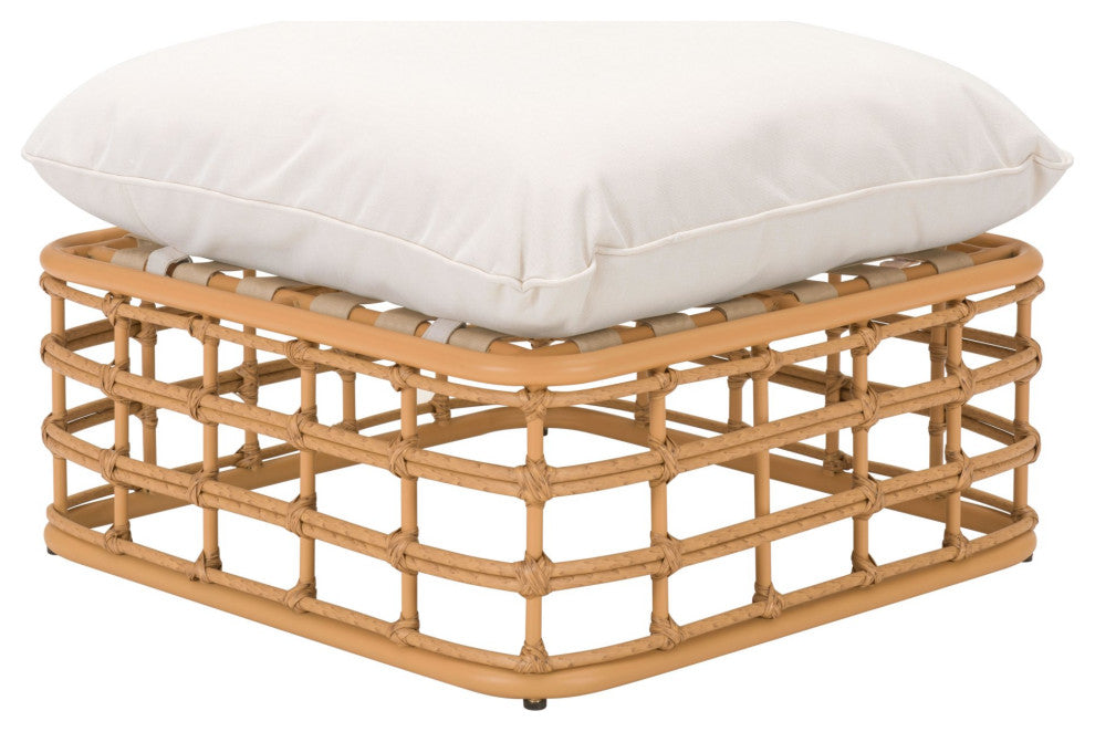 Ottoman Lounge Chair, Wood, Fabric, Beige, Natural, Outdoor Patio Balcony