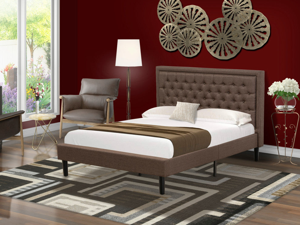 Platform Queen Bed Frame Brown Upholestered Bed Headboard, Black Legs