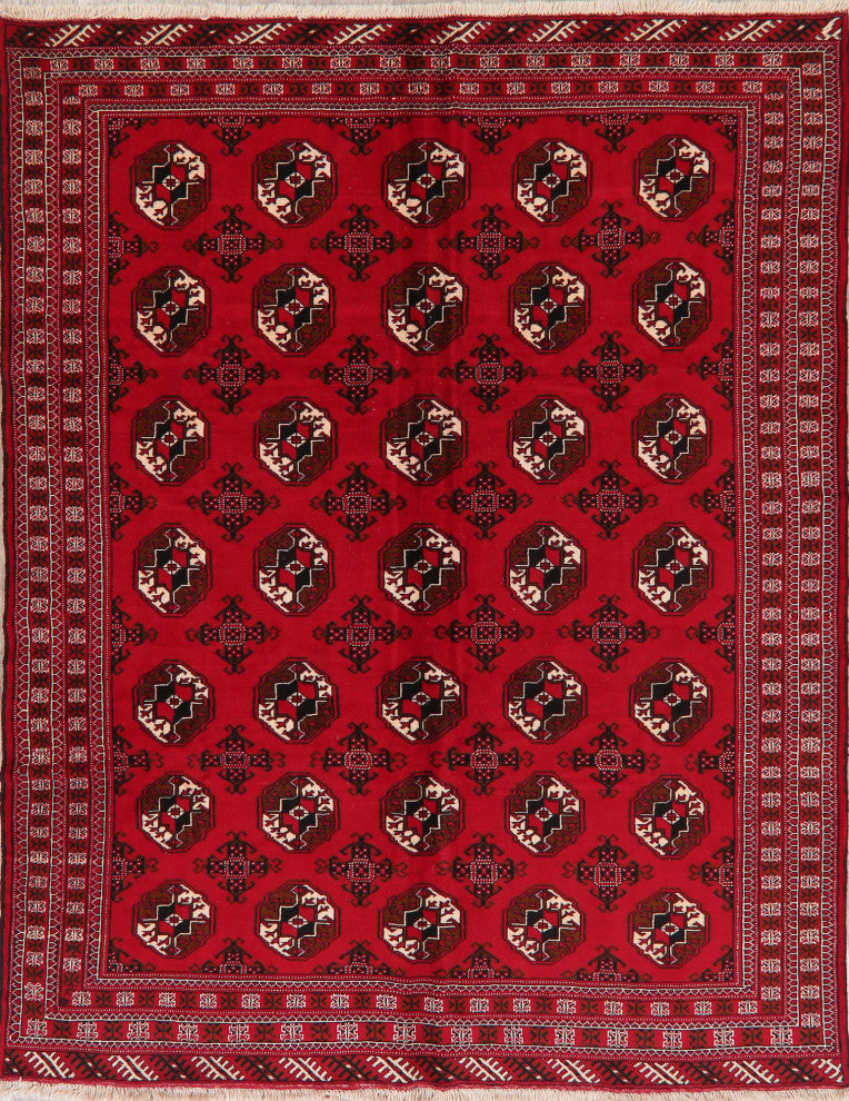 Balouch Oriental Traditional Afghan Hand-Knotted Area Rug, Red, 8'11"x6'10"