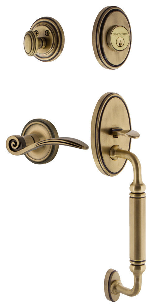 Classic Plate C Grip Entry Set Swan Lever, Antique Brass, 2-3/8", Left