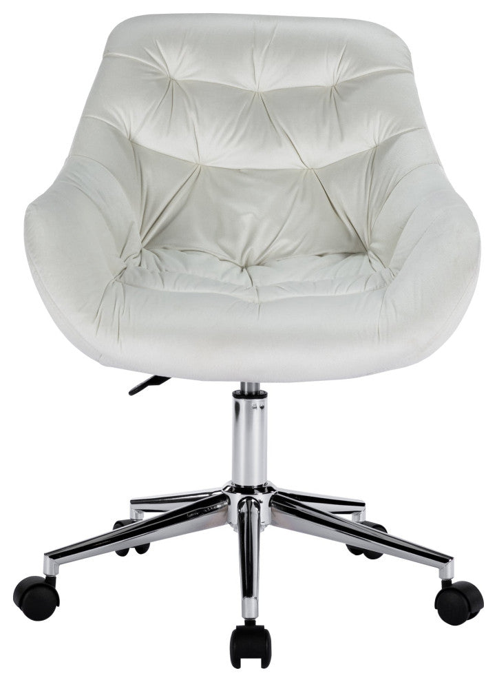 Ava Tufted Modern Chair with 360 Swivel Chair, White Velvet