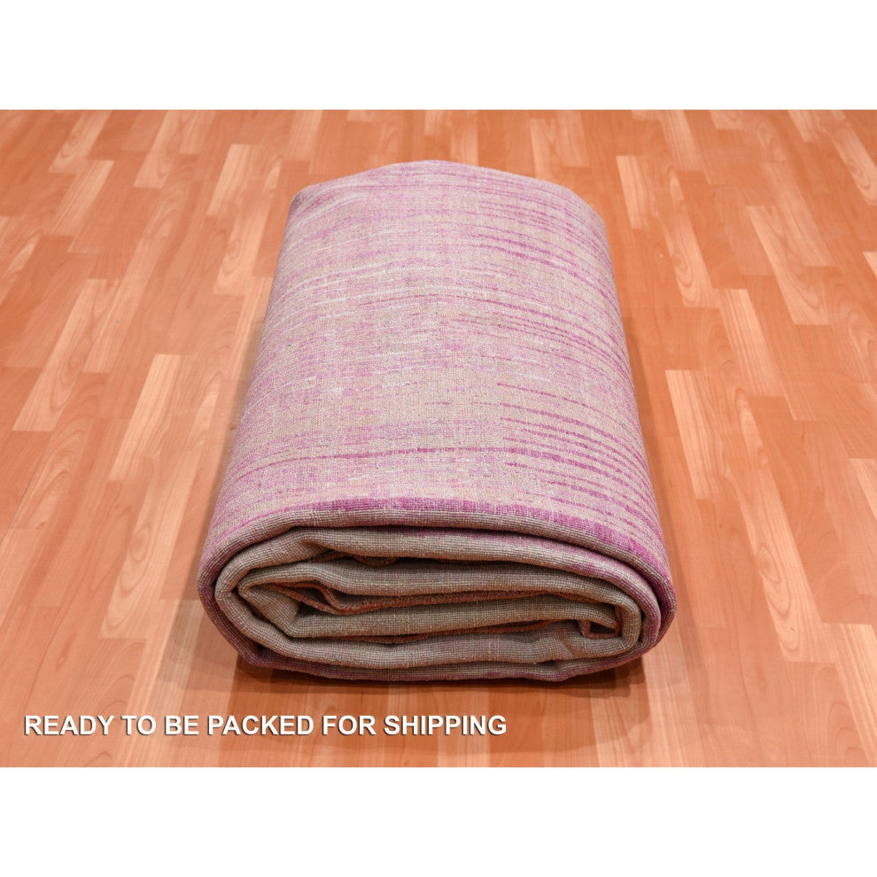 Pink Natural Wool Hand Knotted Vertical Ombre Design Oriental Rug, 10'0"x14'3"
