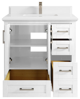 Boston 36 Center Sink Bath Vanity in White 1.5" White Quartz