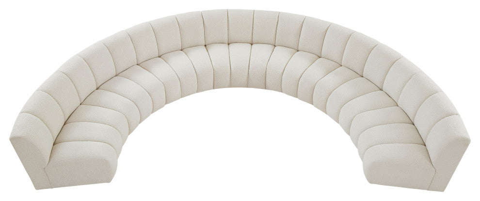 Infinity Black Boucle Fabric Upholstered Arc Shaped Modular Sectional, Cream, 7-Piece, Arc-Shaped