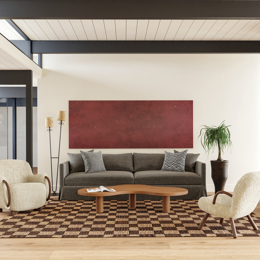 Arvin Olano x RugsUSA Quince Checkered Wool Rug, Brown 3' x 5'