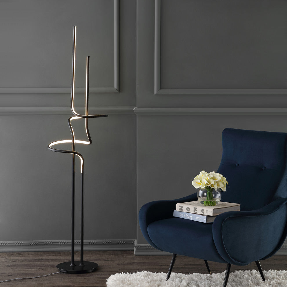 Sketch 64" Minimalist Metal Integrated LED Floor Lamp, Black