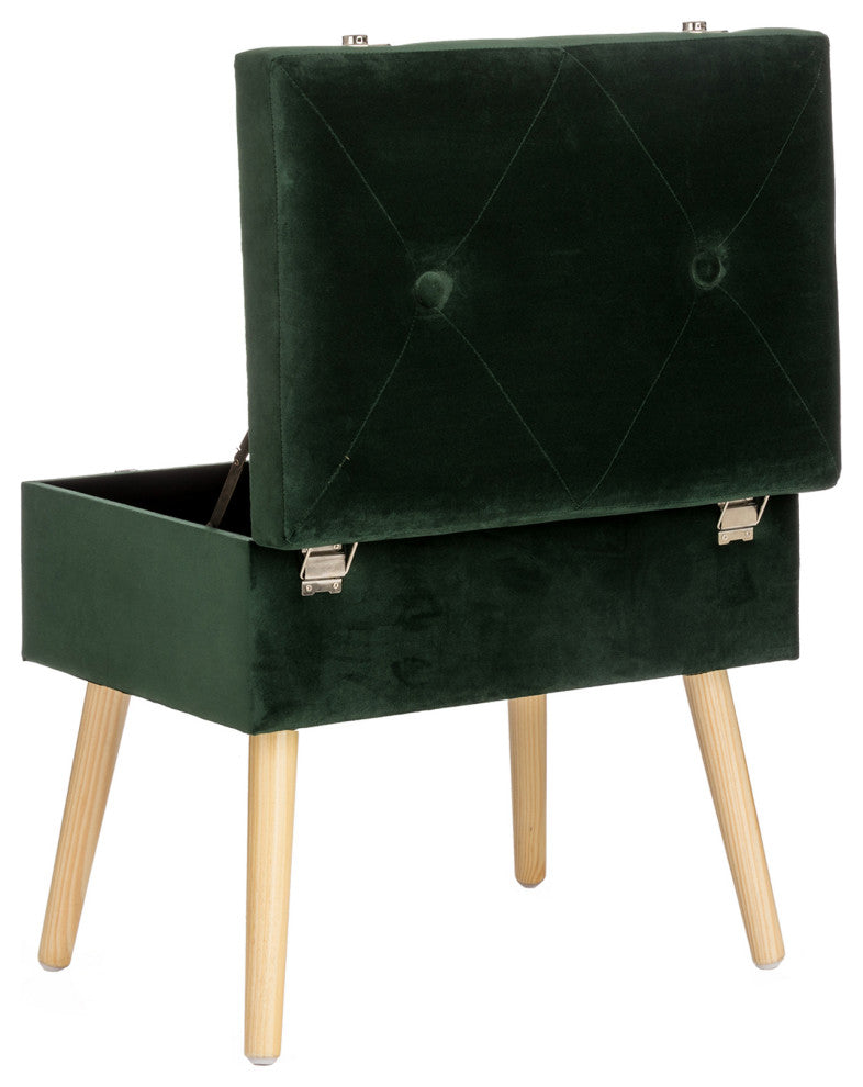 19.69"L Velvet Upholstered Storage Stool, Hunter