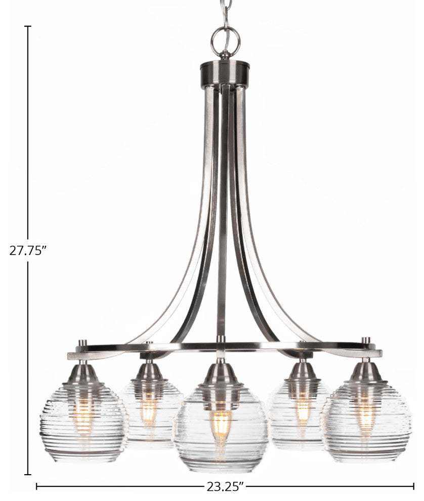 Paramount 5-Light Chandelier, Brushed Nickel, 6" Clear Ribbed Glass