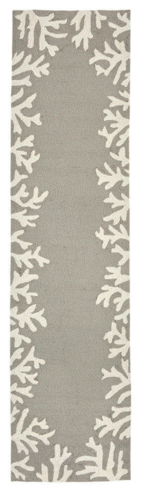 Capri Coral Border Indoor/Outdoor Rug, Silver, 2'x5'