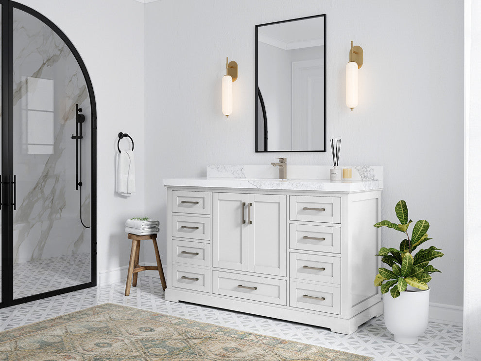 Boston 60 Single Bathroom Vanity in White 2" Carrara Quartz