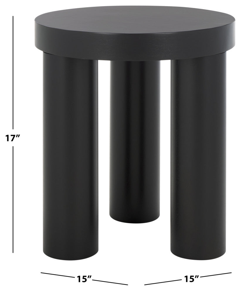 Safavieh Couture Bary Round 3 Leg Wood Accent Table, Black
