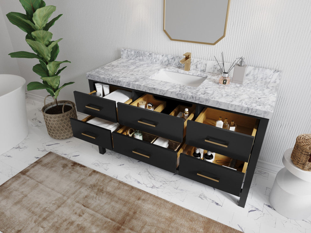 Parker 60" Single Sink Bath Vanity, Black 2" Calacatta Sienna