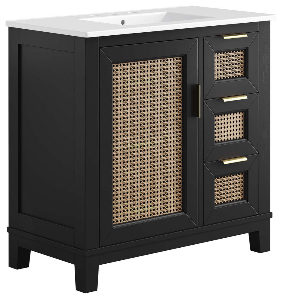 Dixie 36" Solid Wood Bathroom Vanity Cabinet, Black White