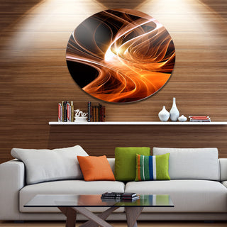 Orange 3D Shaped Fractal Design, Abstract Disc Metal Artwork, 23"