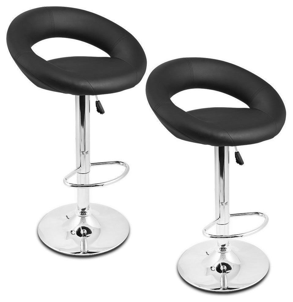 Mooncut Pu Swivel Height Adjustable Bar Stool in Black, Set of 2