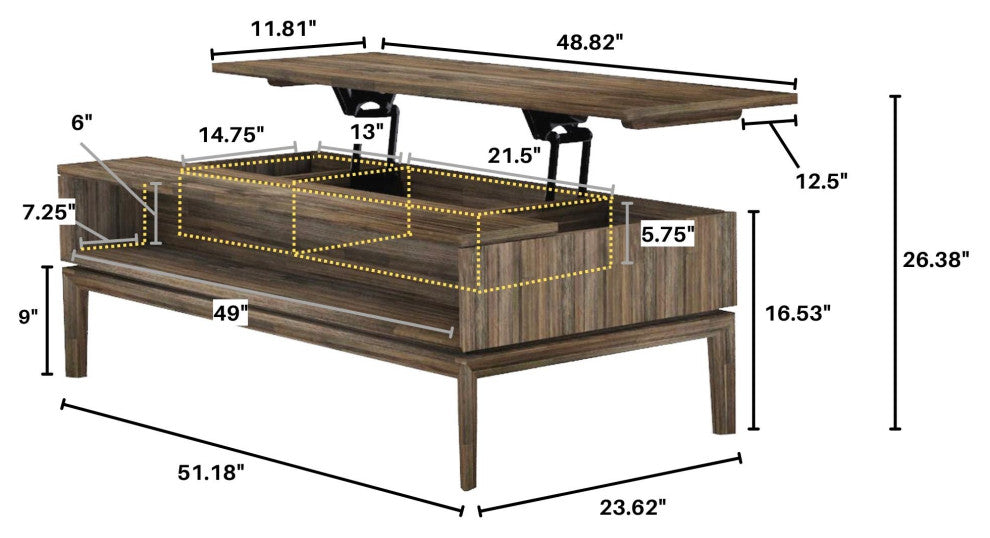 West 51" Wide Coffee Table With Lift Top