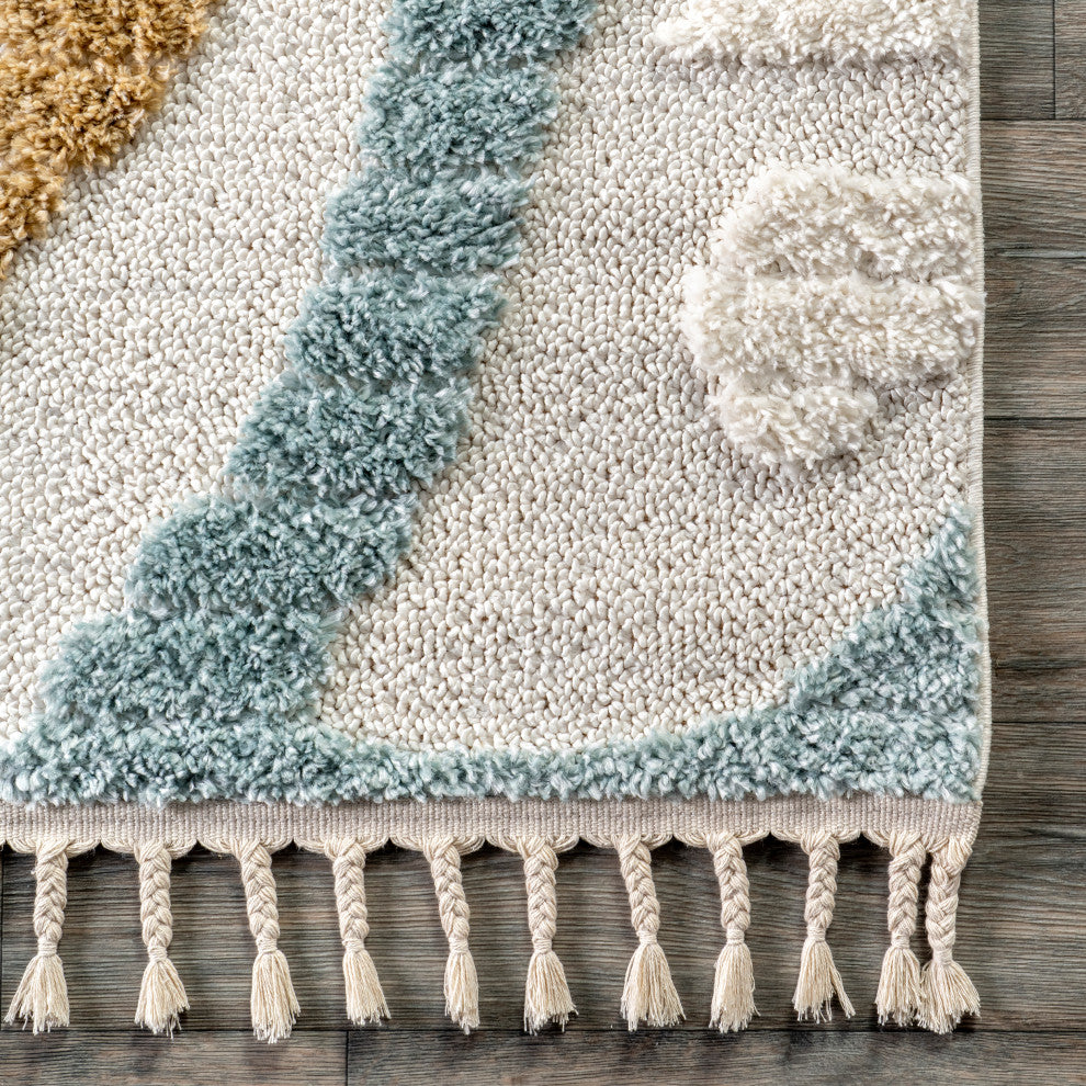 Nuloom Abstract Striped Kids Tassel Area Rug, Beige 5'x8'