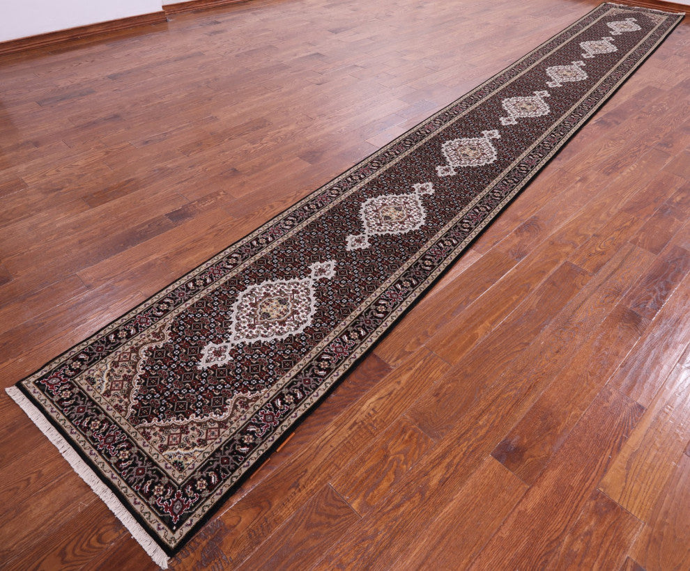 2' 6" X 19' 11" Persian Tabriz Wool and Silk Hand Knotted Runner Rug Q5978