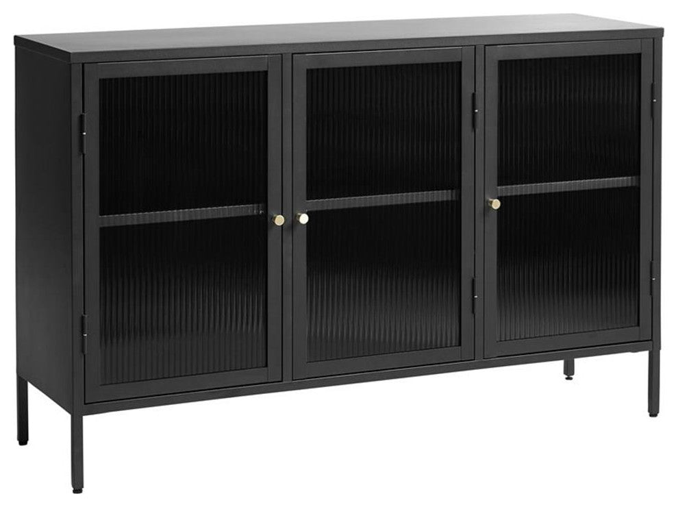 U3-Door Contemporary Glass & Metal Sideboard in Black