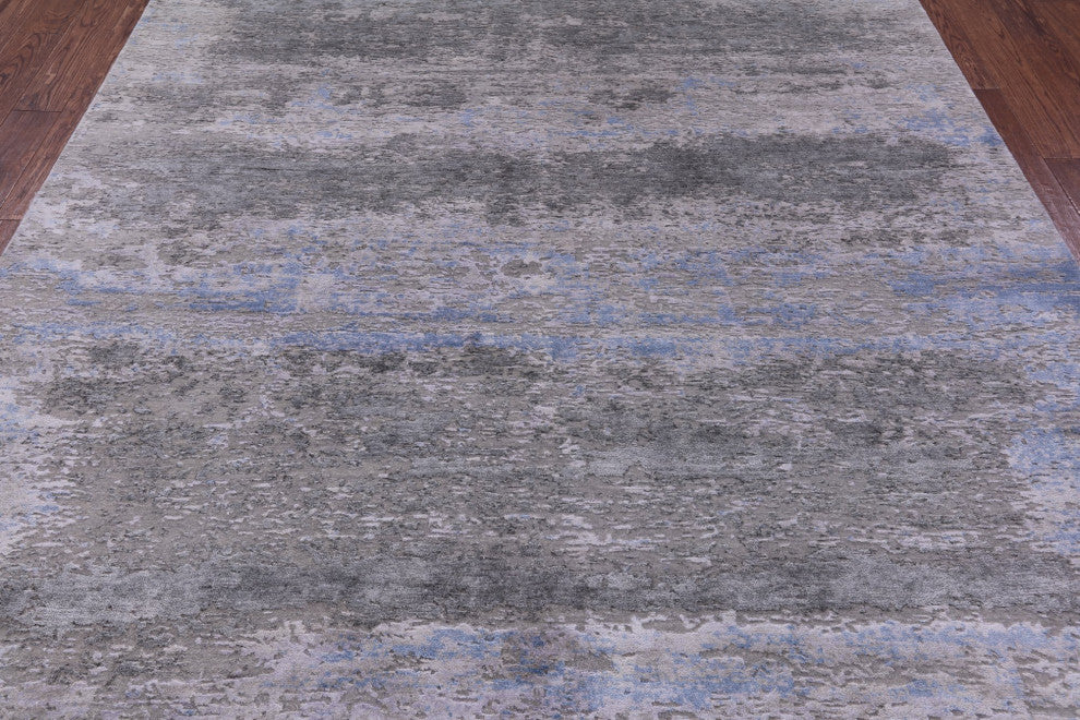 7' 10" X 9' 9" Abstract Wool and Silk Hand Knotted Rug Q11784