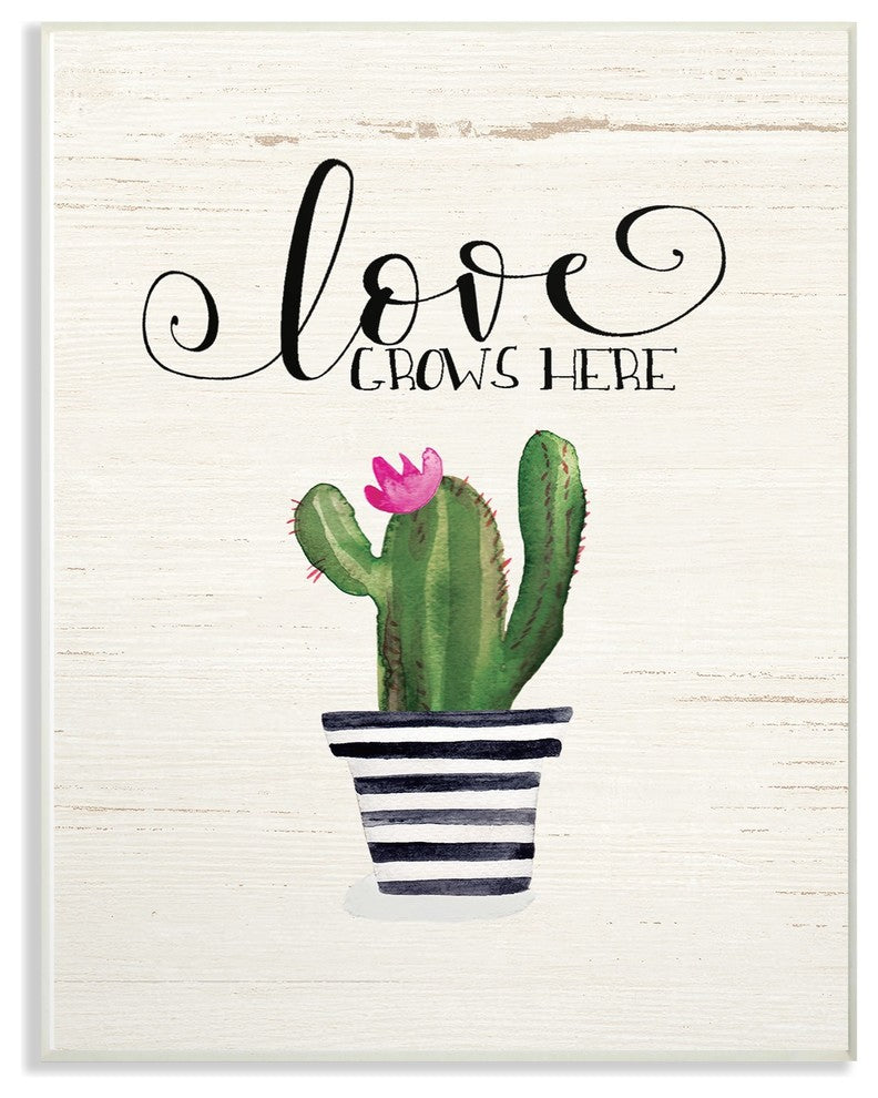 Stupell Industries Love Grows Here Cactus, 10 x 15