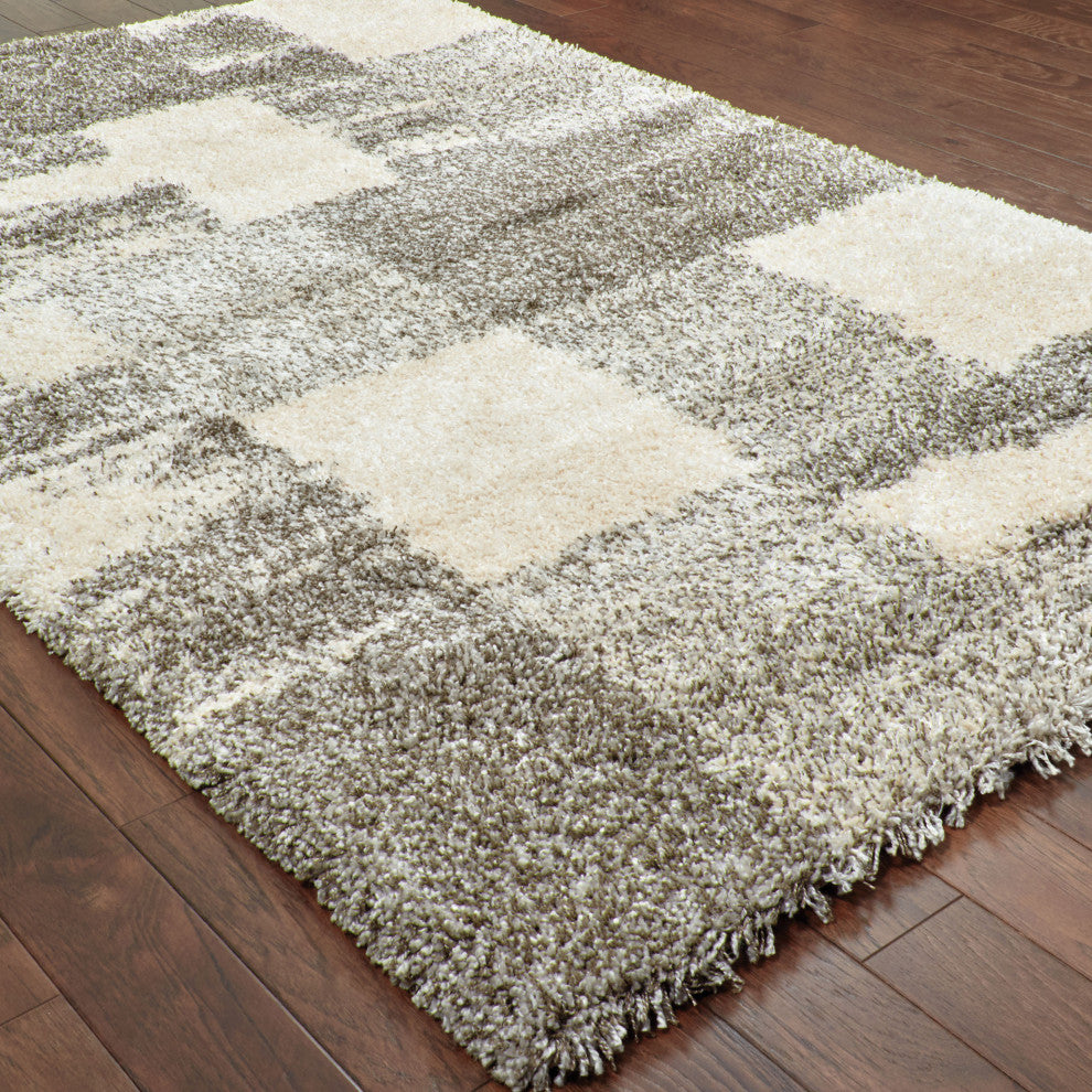 Hartley Shadow Blocks Ivory and Gray Area Rug, 6''7"x9''6"