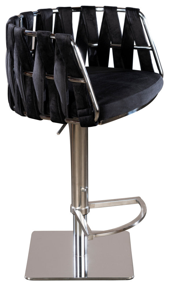 Milano Adjustable Swivel Bar Chair Stool, Black/Silver