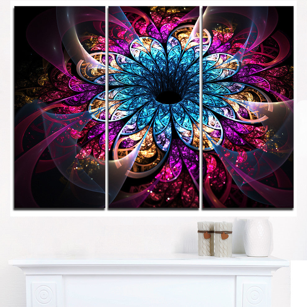 "Fractal Flower Blue Red Digital Art" Metal Wall Art, 3 Panels, 36"x28"