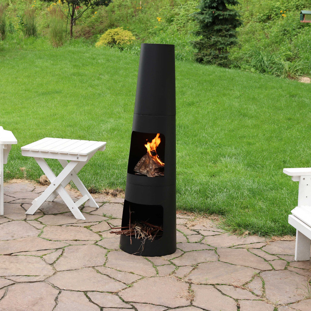 Sunnydaze 49" Chiminea Wood-Burning Fire Pit Steel With Built-In Log Storage