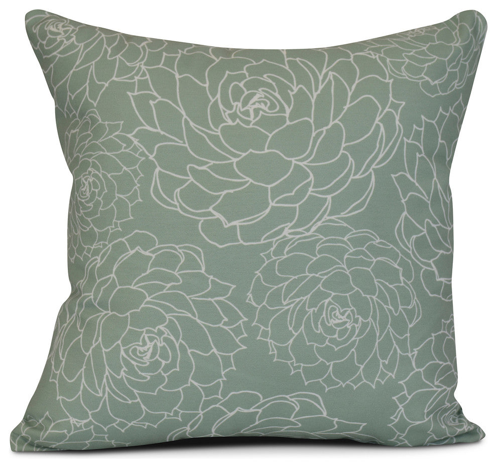 16x16", Floral Outdoor Pillow, Green