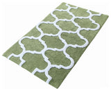 Cotton Dual Color Geometric Pattern Bath Rug, Sage Green/White, 34"x21"