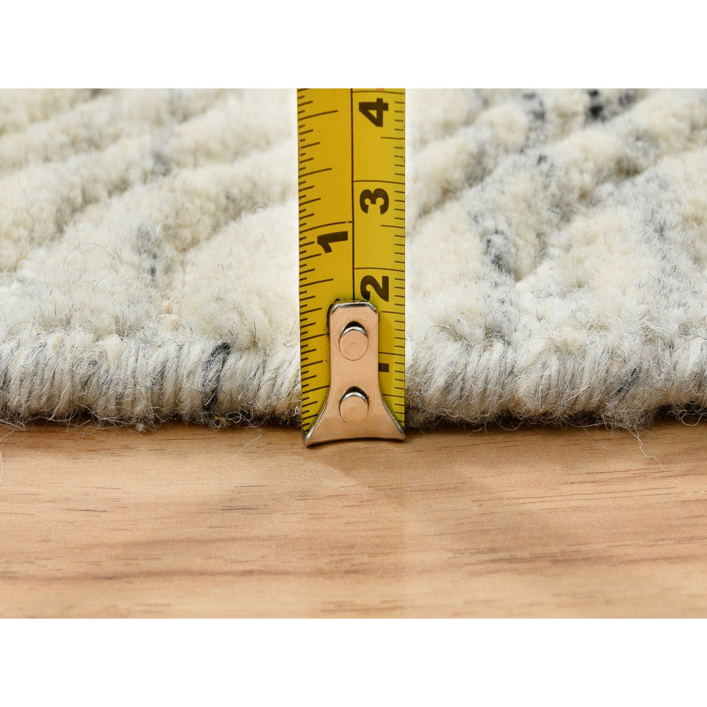 Beige, Soft Wool Hand Loomed, Variegated Modern Design, Round Rug, 6'0"x6'0"