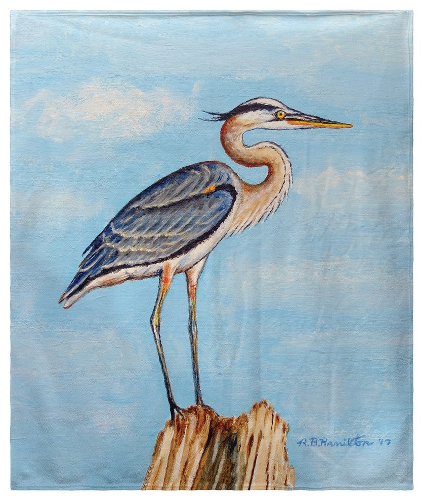 Betsy Drake Blue Heron on Stump Fleece Throw