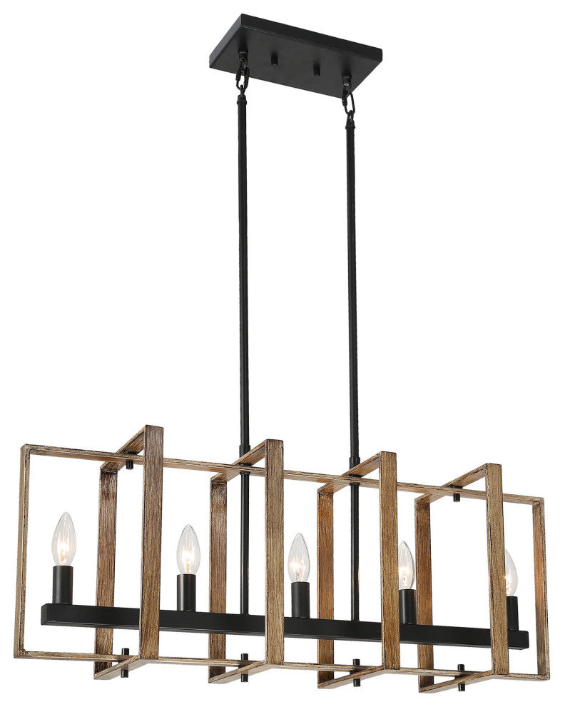 LALUZ Rectangle Chandelier, Linear Chandelier Dining Room,Flat Black