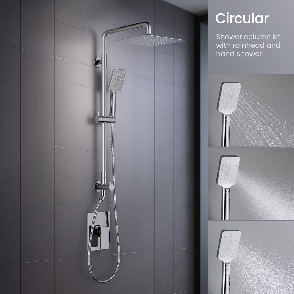 Cube 2-Function Shower Column, Rough, Valve, Chrome