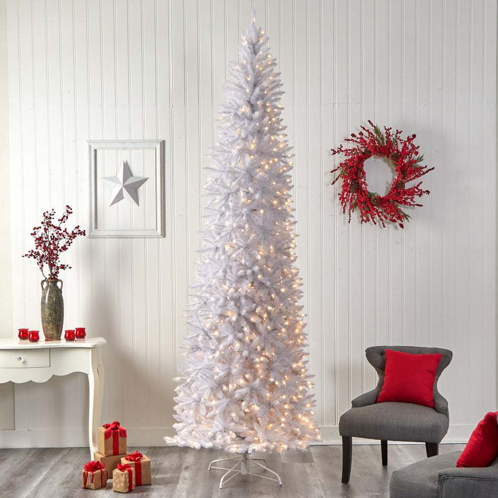 T3364 10 Slim White Artificial Christmas Tree With 800 Warm White LED Lights
