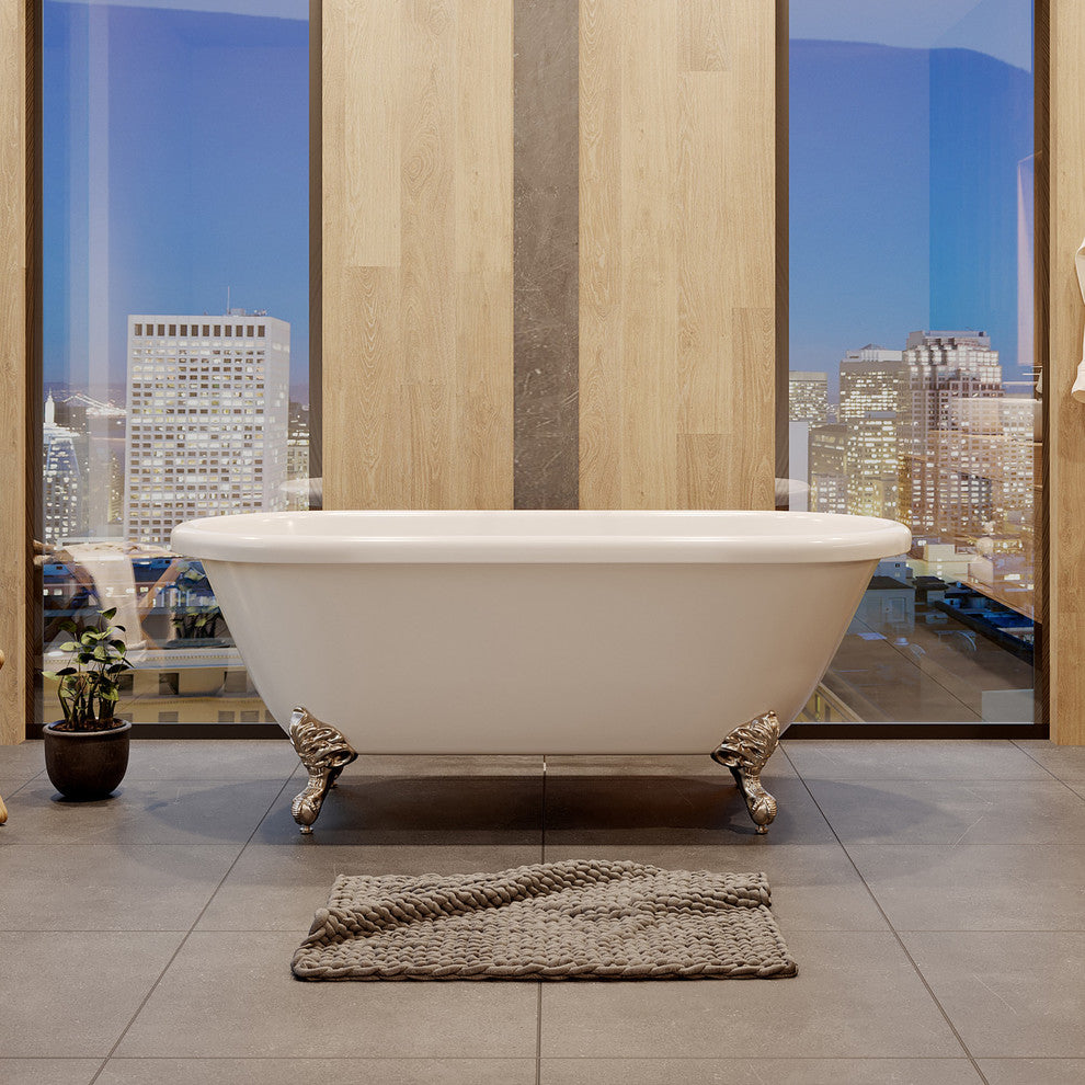 60" Acrylic Double Ended Clawfoot Tub No Faucet Holes "Jackson"
