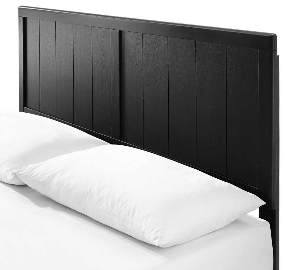 Platform Bed Frame, King Size, Wood, Black, Modern Mid-Century, Bedroom Master