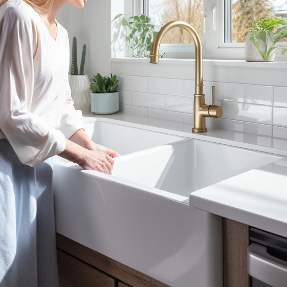 Turner White Fireclay 33" Double Bowl Farmhouse Undermount Kitchen Sink