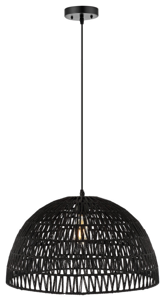 Campana 1-Light Bohemian Modern Woven Rattan/Iron LED Pendant, Black