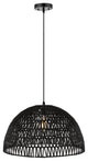 Campana 1-Light Bohemian Modern Woven Rattan/Iron LED Pendant, Black