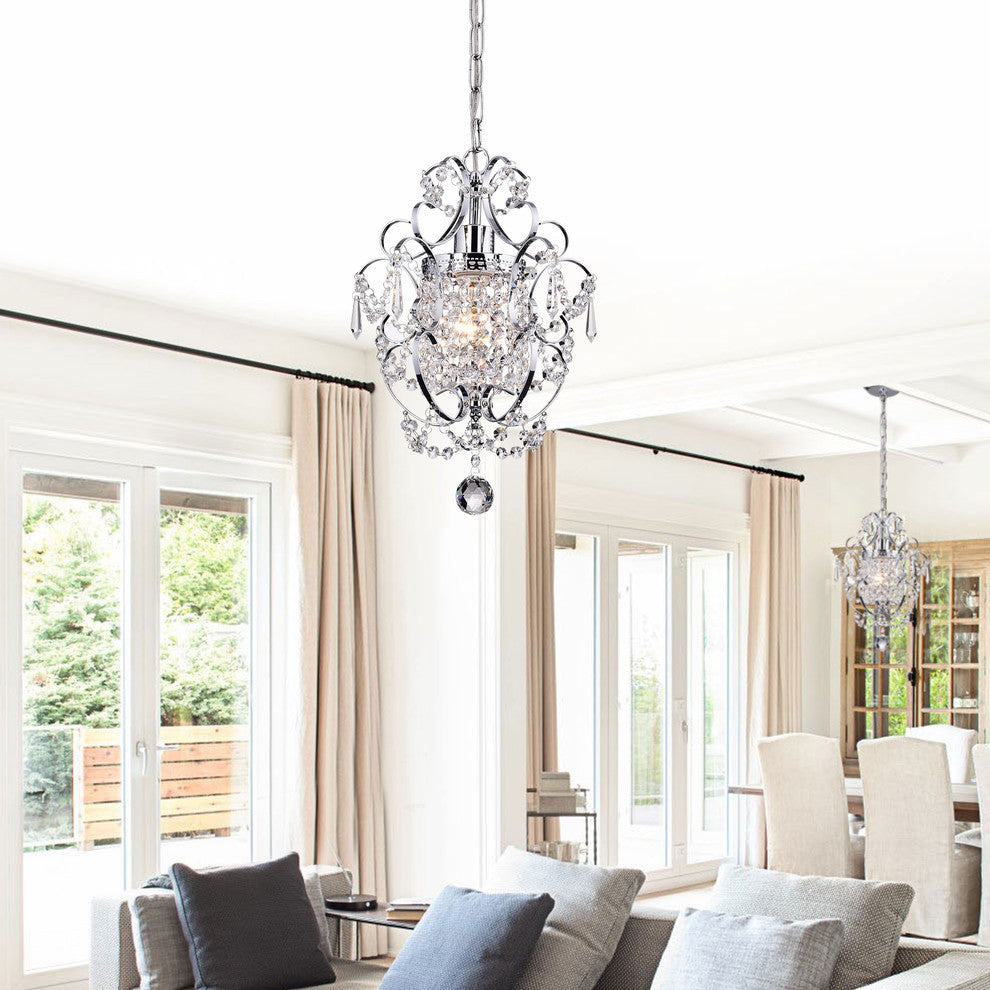 Amorette 1-Light Chrome Glam Lighting Mini Pendant Chandelier With Crystals
