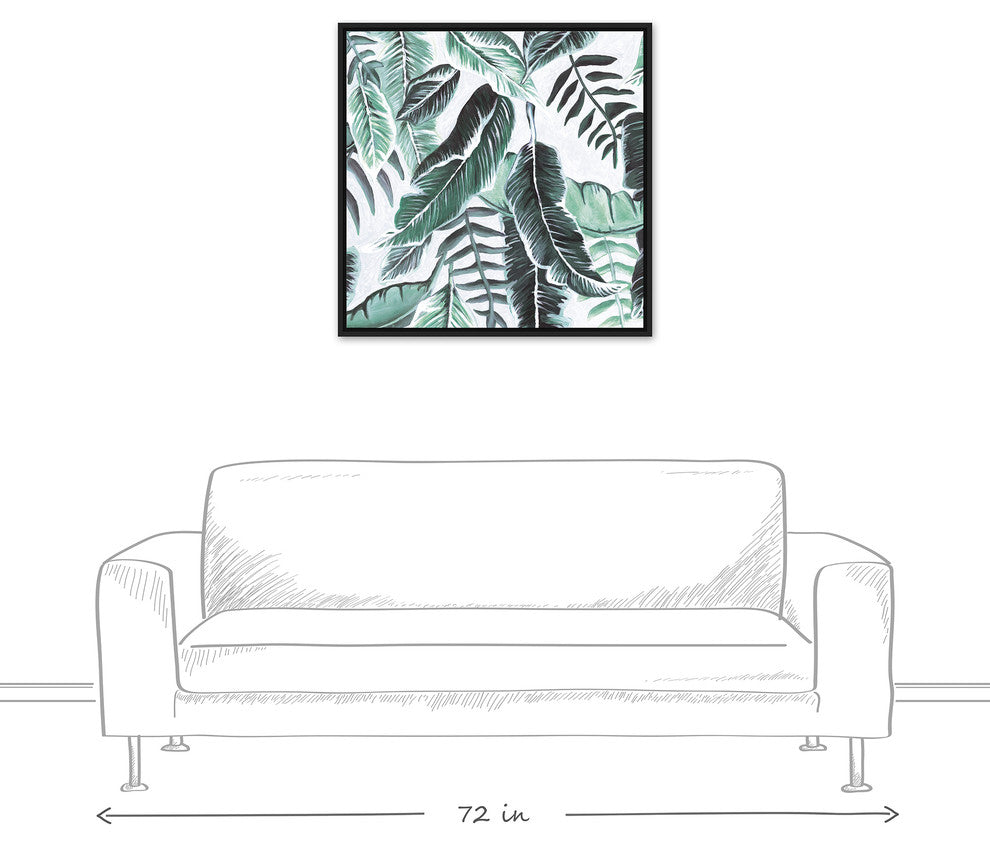 Fresh Green Tropical Palm Leaves 30x30 Black Floating Framed Canvas