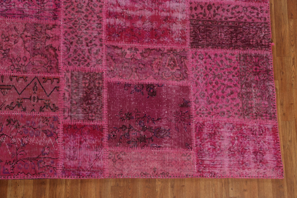 Vintage Over-dye Patchwork Turkish Area Rug Hand-tufted Wool Carpet 9x12