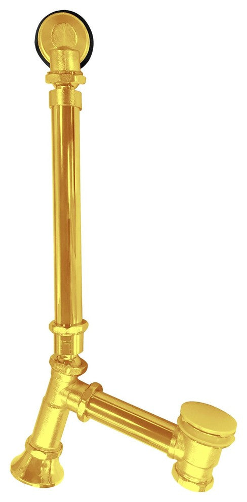 67" White Clawfoot Tub and Tray, Gold Feet, Gold External Drain