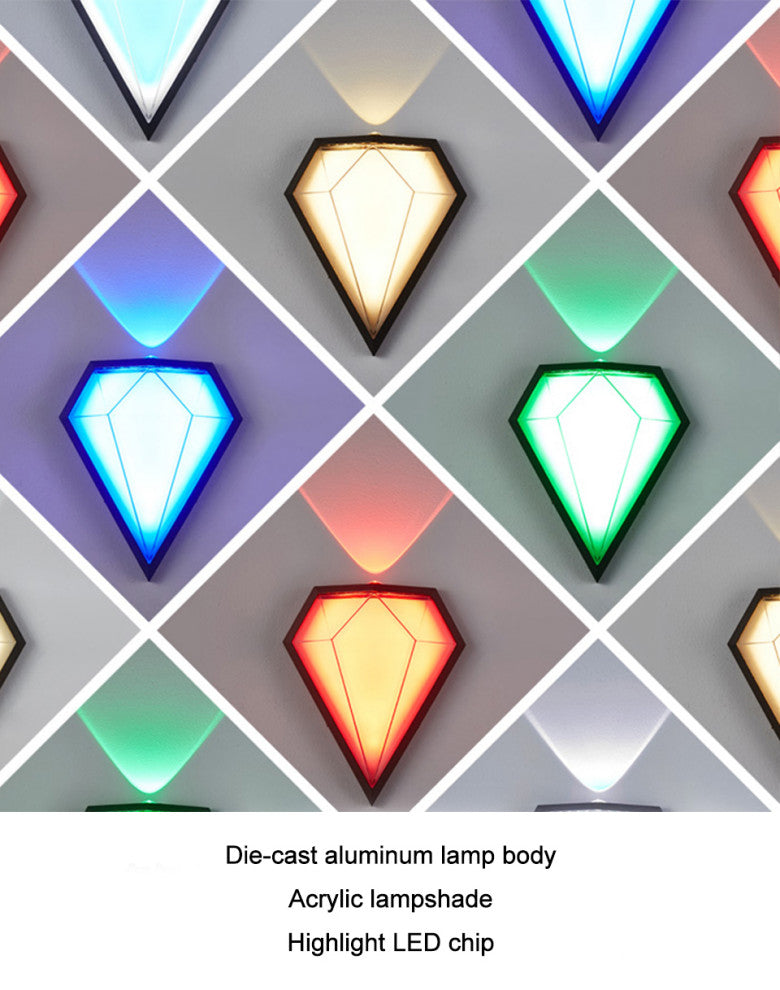 Outdoor Waterproof Diamond Shape Colorful Light LED Wall Lamp For Garden, Green