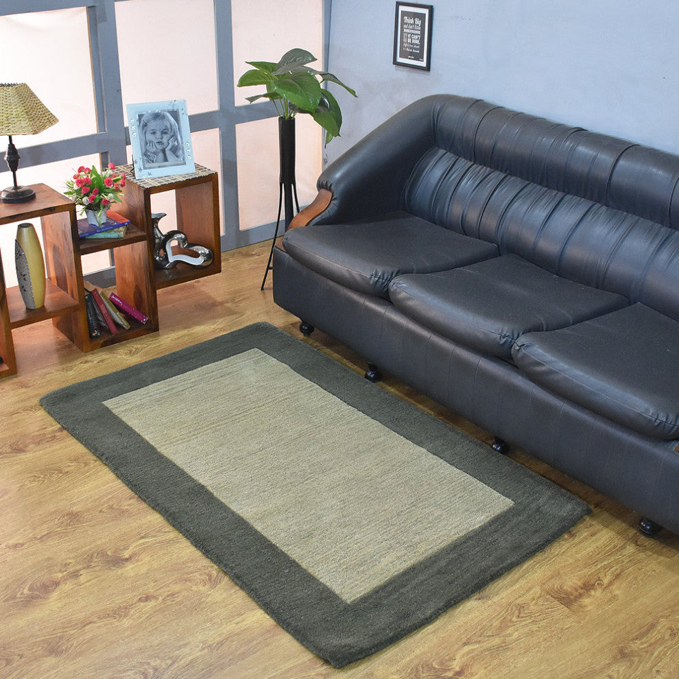 HAND TUFTED WOOL ECO-FRIENDLY AREA RUGS-Green Color, Contemporary Design