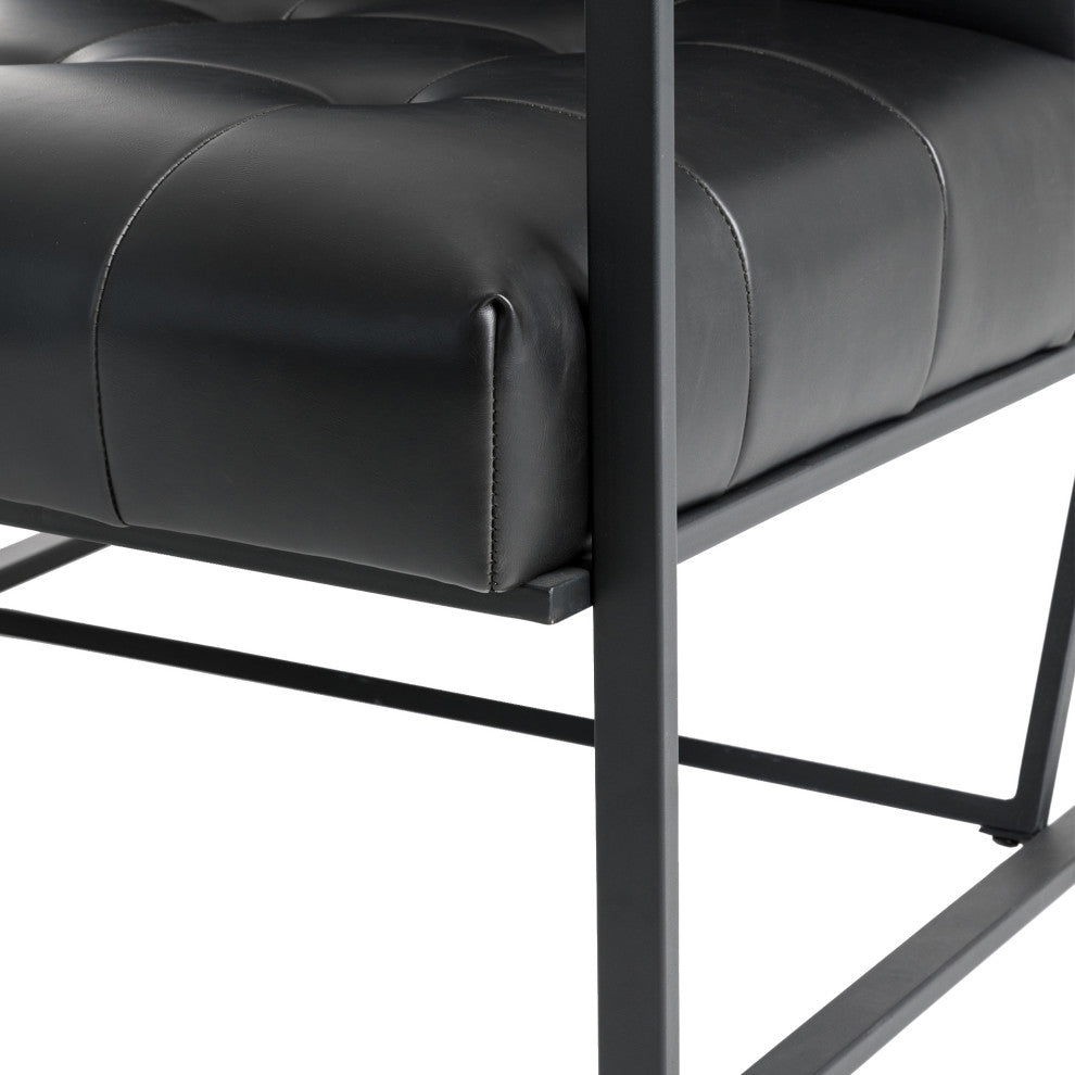 Modern Leatherette Accent Armchair With Black Metal Frame, Set of 2, Black