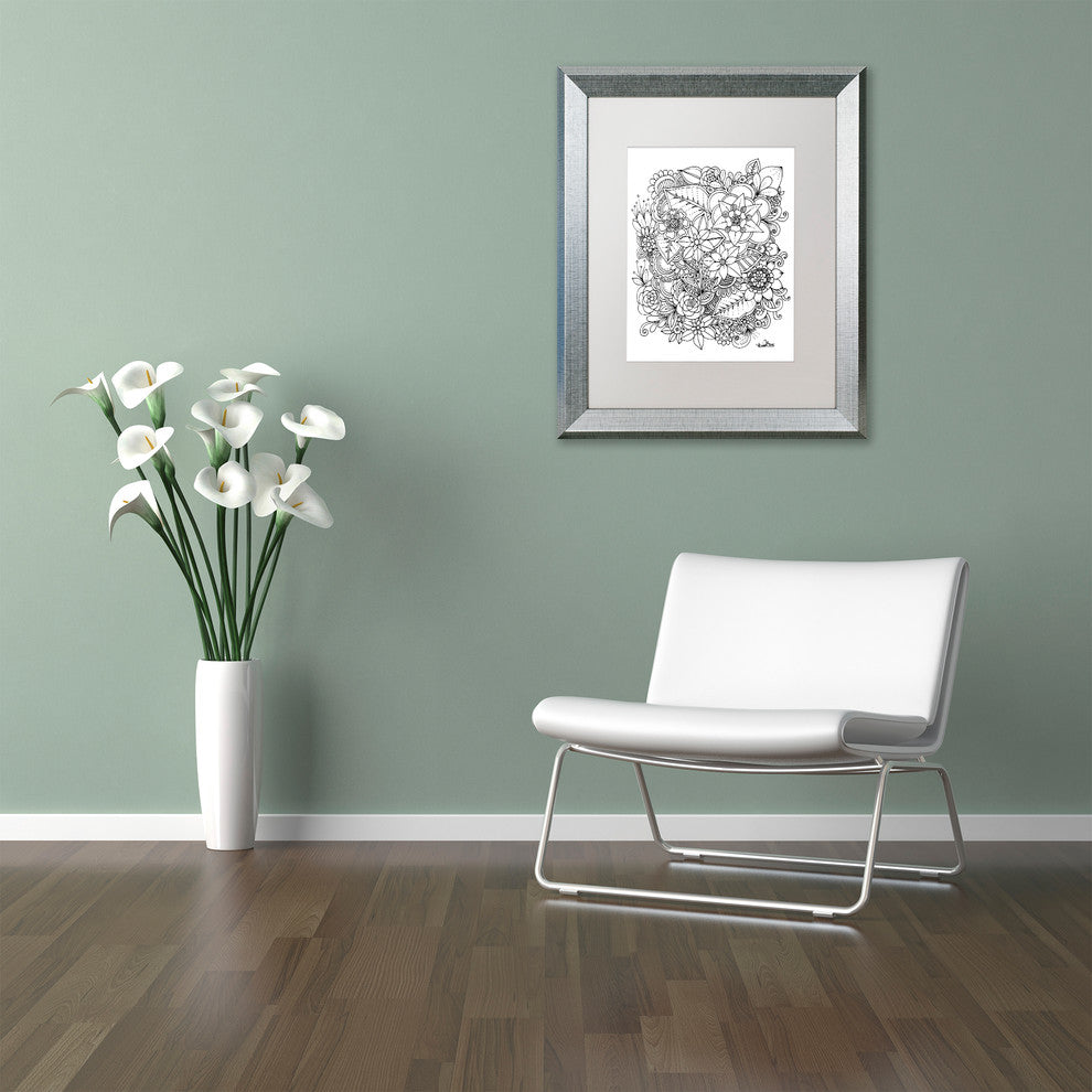 KCDoodleArt 'Flowers 2' Art, Silver Frame, White Matte, 11"x14"